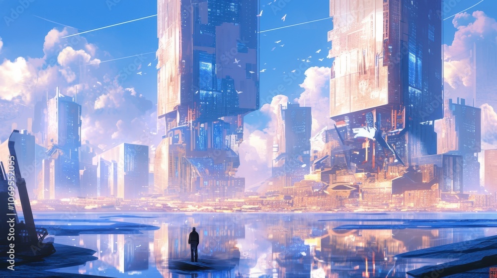 Poster towering buildings that appeared to be made entirely of glass seemed to float effortlessly in the sh