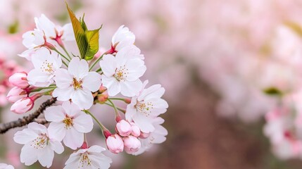 Delicate cherry blossoms in full bloom on a tranquil spring day