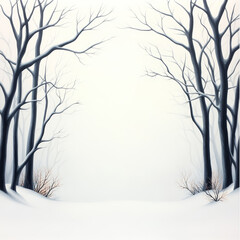 serene winter landscape featuring bare trees in frosty atmosphere, creating calm and peaceful scene. soft white snow blankets ground, enhancing tranquil mood