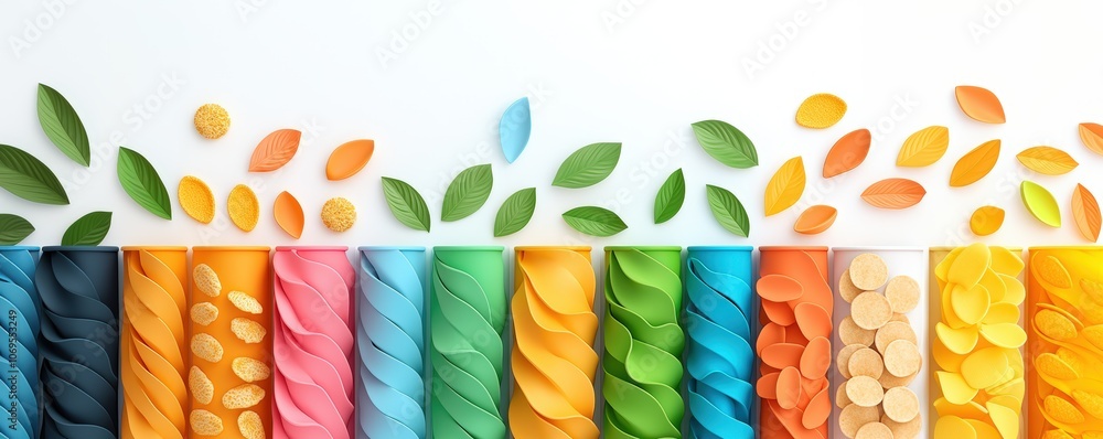 Aufkleber colorful abstract composition with leaves and textured patterns in a geometric arrangement