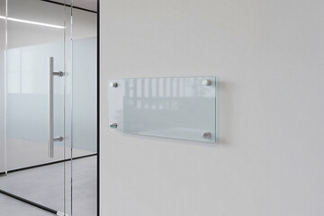 사무실 회의실 유리 현판 로고 목업 템플릿