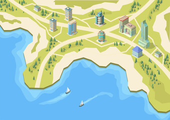Isometric map of coastal area