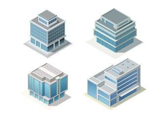 Set of isometric modern building.