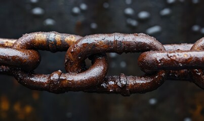 Fototapeta premium Chains connect on damp grimy metal