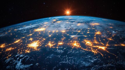 Obraz premium A network of satellites and telecommunications surrounds Earth, demonstrating advanced global communication technology.