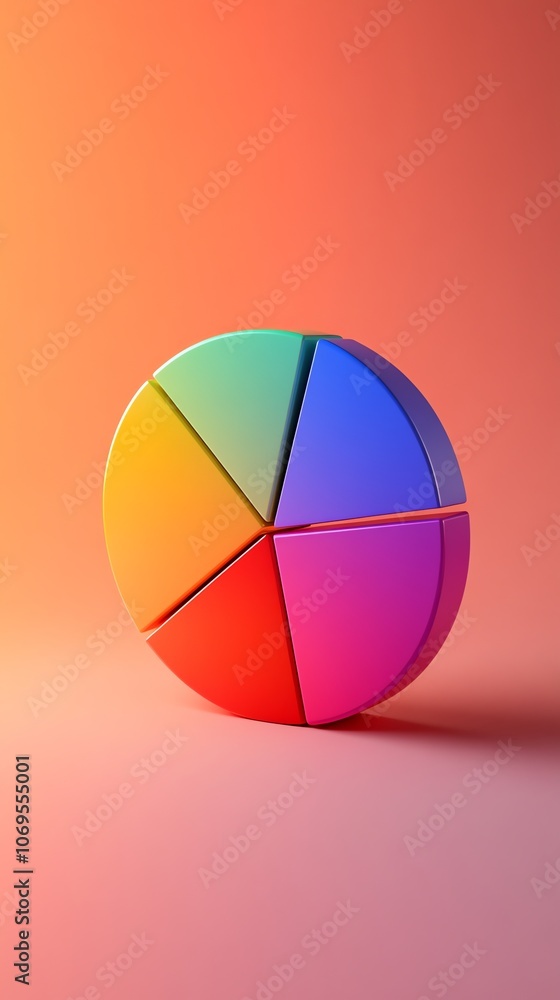 Poster A colorful 3D pie chart with five segments on an orange background.