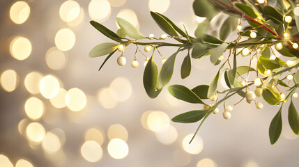 Obraz premium Mistletoe branches with sparkling lights, creating a festive atmosphere.
