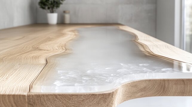 Modern wooden table with epoxy resin river design for contemporary interiors