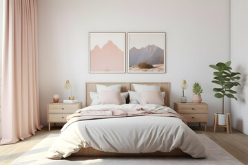 A serene bedroom with soft colors and minimalist decor for relaxation and comfort.