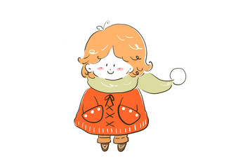 マフラーを巻いたオレンジ色の服の男の子