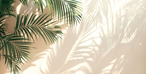 Abstract Palm Leaf Shadows on White Wall with Soft Light Summer Tropical Mockup