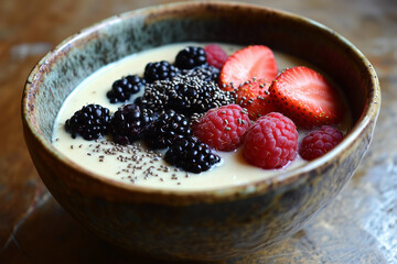 coconut kefir bowl with seasonal berries
