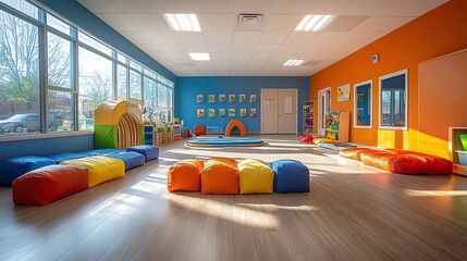 A sensory gym space designed for children's rehabilitation helps them build strength and coordination while addressing sensory integration disorders.