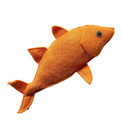 A catnip toy shaped like a fish, isolated on white background
