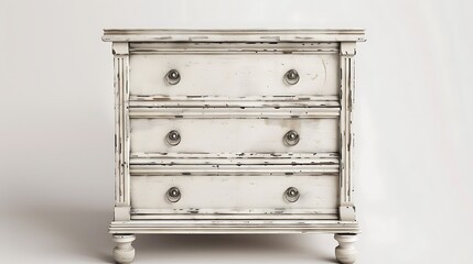 White old chest of drawers isolated on white background