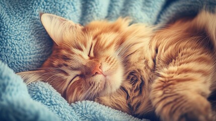 a cute cat is sleeping