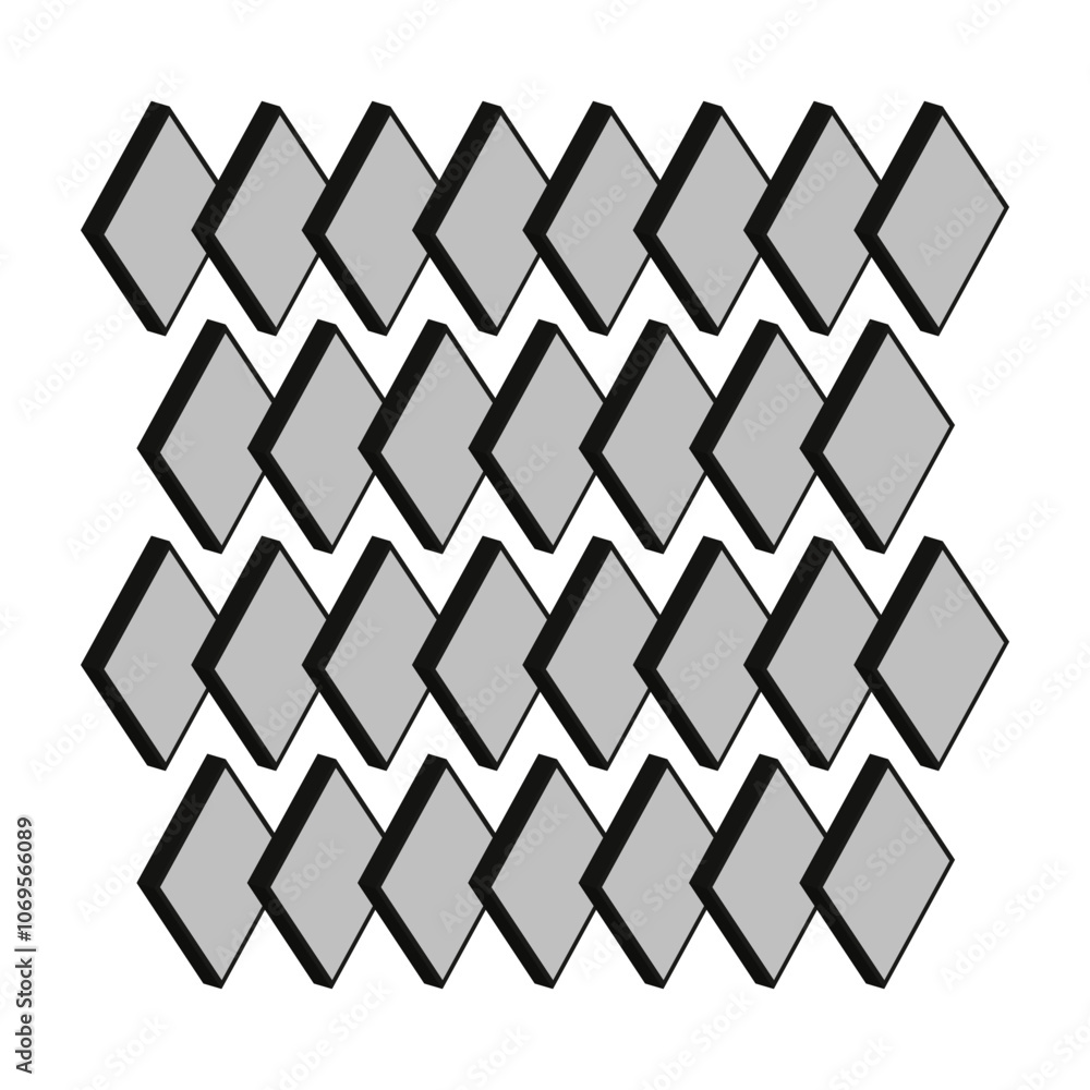 Poster 3d diamond icon. geometric vector shapes. black and gray rhombus. repeating pattern.