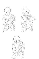 A man holding a siberian cat line drawing