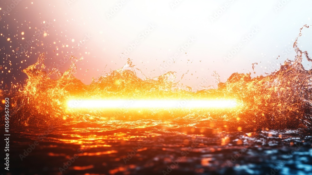 Aufkleber bright glowing light submerged in water with splashing waves, creating a dynamic, vibrant scene of c