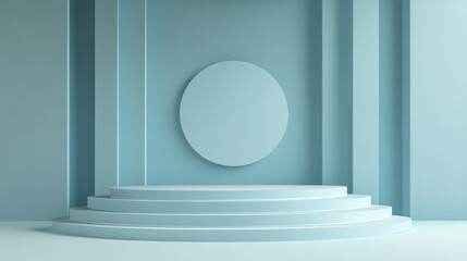 Blue Minimalist Product Display with Circular Platform and Wall