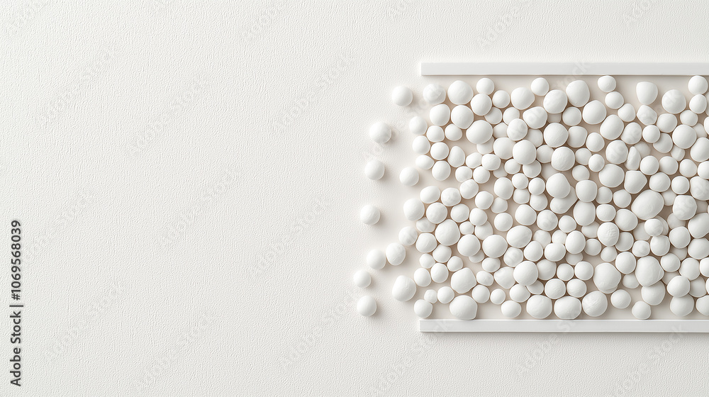 Poster white eggs arranged in creative pattern on light background, showcasing their smooth texture and var
