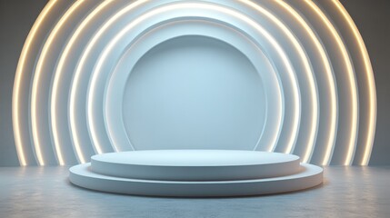Obraz premium White Circular Platform with Illuminated Arched Background