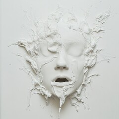 White Plaster Face Sculpture: A Minimalist Art Installation