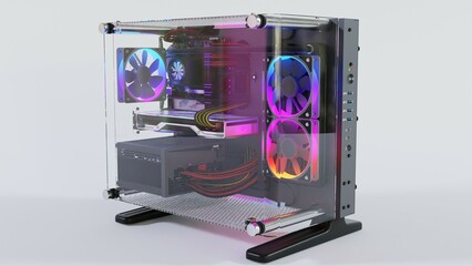 High-Quality 3D Render of Compact RGB PC Build – Small Form Factor Gaming and Workstation Desktop...
