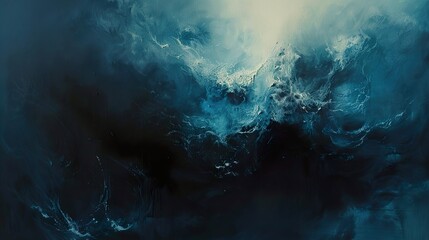 Abstract Ocean Waves Painting: Dark Blue Water Texture