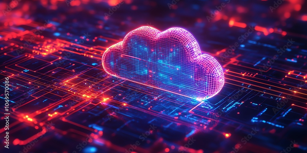 Aufkleber a glowing cloud symbol on a circuit board, representing cloud computing and digital technology.