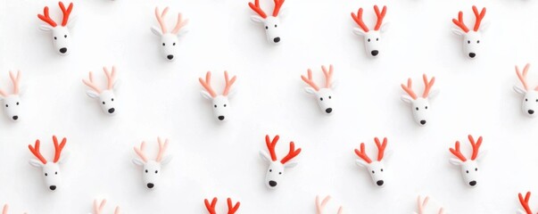 Adorable Reindeer Faces Seamless Christmas Pattern in Soft Pastel Tones on White Background
