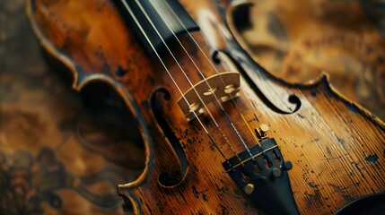 Fototapeta premium Close-up of a Vintage Violin: A Symphony of Wood and Strings