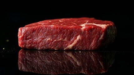 a piece of raw beef in dark background