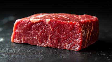 a piece of raw beef in dark background