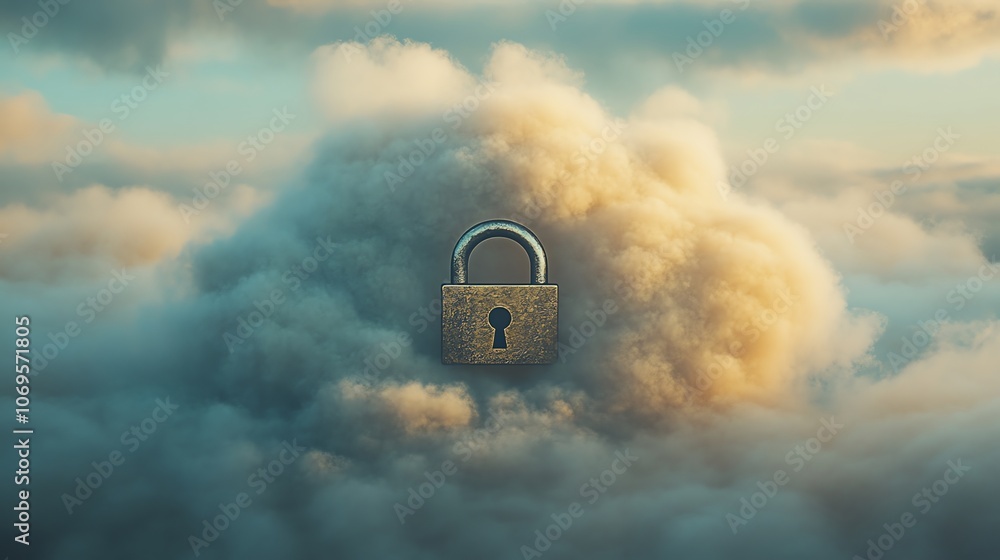 Poster A golden padlock sits on a cloud in the sky, symbolizing data security and cloud storage.