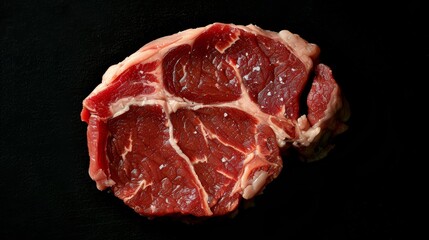 Obraz premium A raw cowboy steak with seasonings on stone background