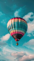 Naklejka premium Hot Air Balloon Soaring Through the Clouds: A Breathtaking Aerial View