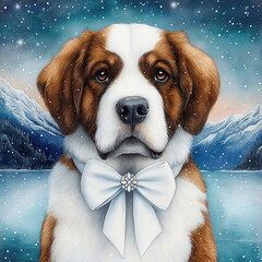 saint bernard puppy in winter painting 