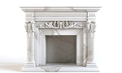 Obraz premium White classic fireplace isolated on white background