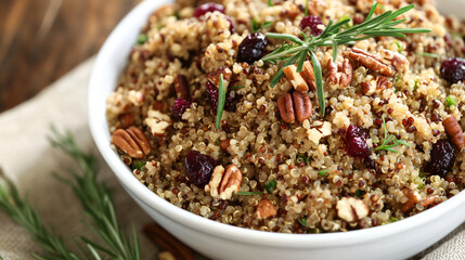Quinoa stuffing with cranberries and pecans for a healthy Thanksgiving alternative.
