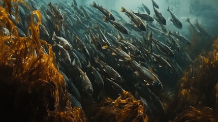 Schools of Fish Swimming Through Seaweed Forest