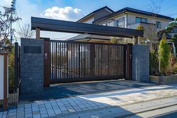 Wide automatic sliding gate with remote control.