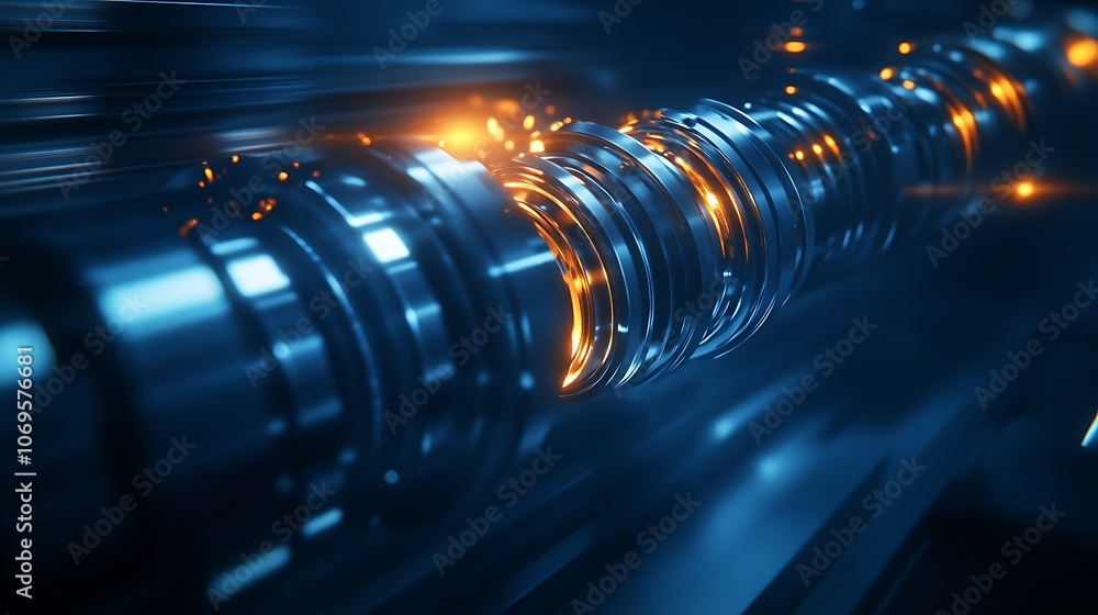 Poster a futuristic close-up of a mechanical component with glowing elements, emphasizing technology, preci