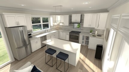 Fototapeta premium Modern Kitchen with Open Layout and Natural Light