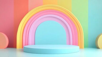 Pastel Rainbow Arch with Circular Platform