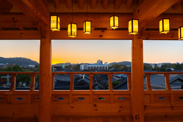 Sunset view of Jeonju Hanok Village in Jeonju, Korea