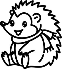 목도리를 한 귀여운 고슴도치 캐릭터, 라인 일러스트, 색칠공부