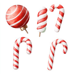 Fototapeta premium Colorful Christmas candy canes and ornaments in red and white, perfect for festive decorations and holiday cheer