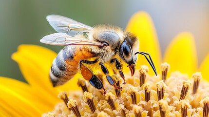 The tiny bee buzzed eagerly around the vibrant yellow sunflower, delicately landing on each petal to collect sweet nectar as the warm sun shone overhead.