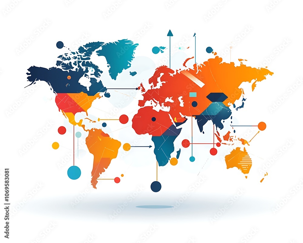 Aufkleber a colorful world map with many dots and lines